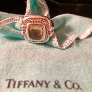 Tiffany Co Sugarloaf Citrine Ring 18K 750 Yellow Gold cable on Sterling Silver